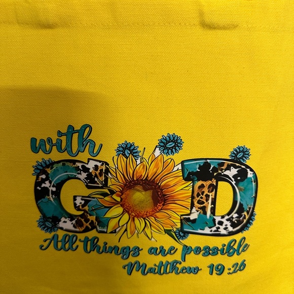 Yellow Inspirational Tote Bag “With God All Things Are Possible “ - Picture 2 of 2